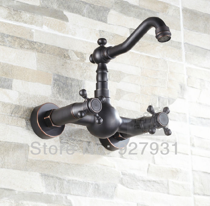 wall mounted basin kitchen mixer tap oil rubbed bronze dual handle basin sink faucet