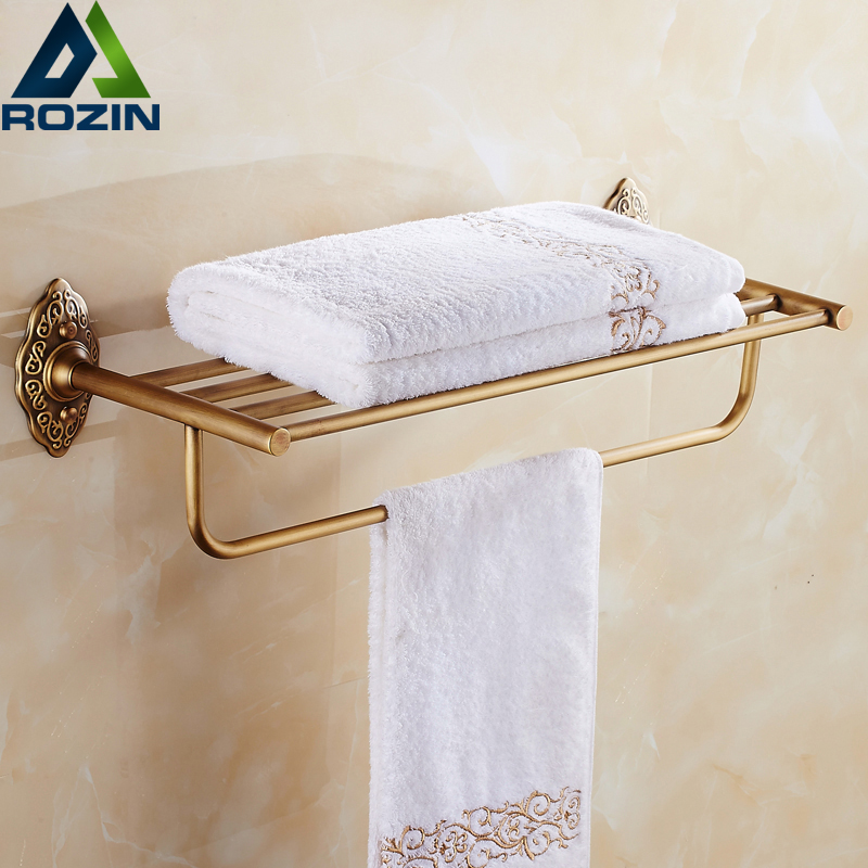 wall mounted good quality in-wall bathroom towel holder with towel bar antique brass finish