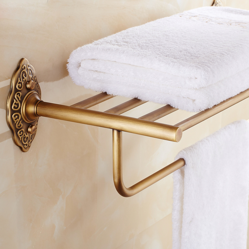 wall mounted good quality in-wall bathroom towel holder with towel bar antique brass finish