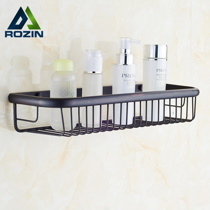 wall mounted square brass bathroom storage shelf oil rubbed bronze cosmetics basket holder