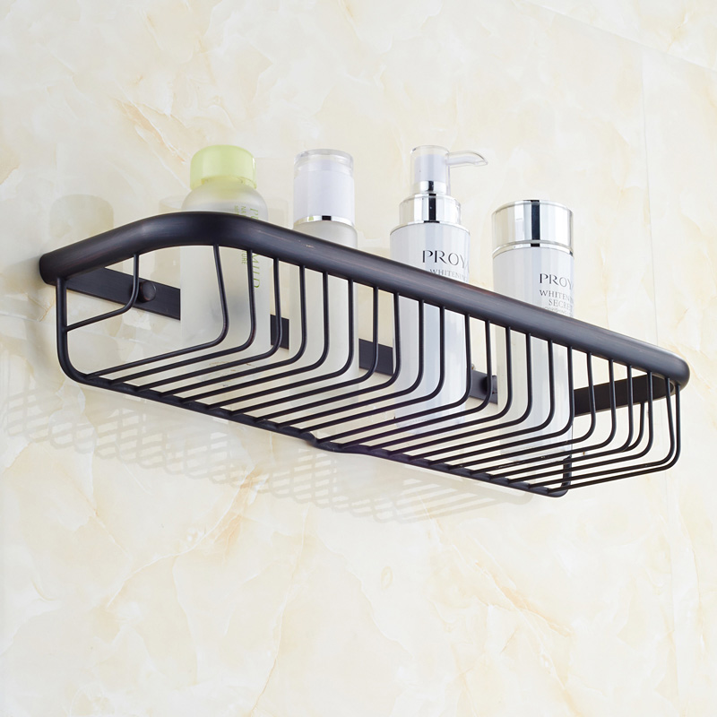 wall mounted square brass bathroom storage shelf oil rubbed bronze cosmetics basket holder