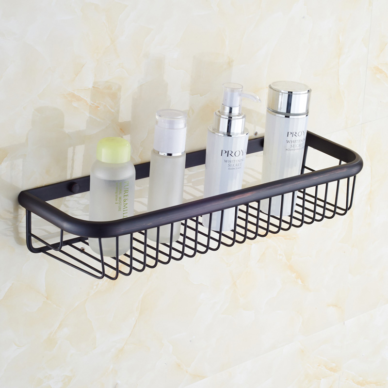 wall mounted square brass bathroom storage shelf oil rubbed bronze cosmetics basket holder