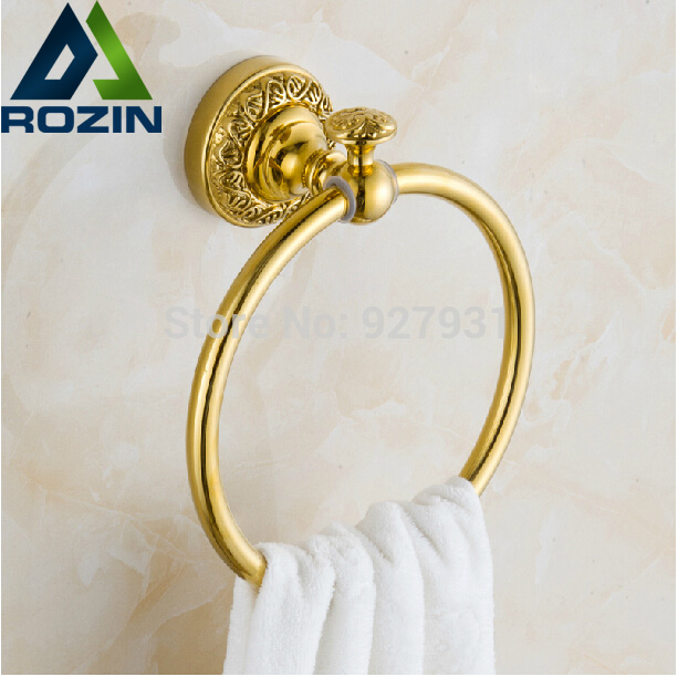 whole and retail beautifull golden color solid brass towel ring wall mounted round shape towel holder