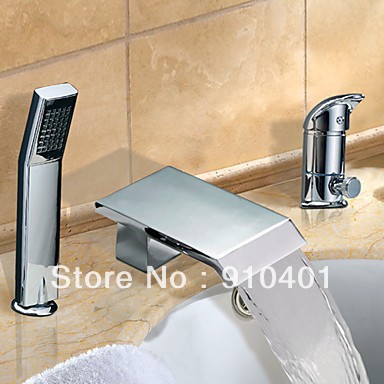 NEW Highest Quality Contemporary Waterfall Tub Faucet Mixer Tap with Hand Shower - Chrome Finish