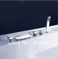 NEW High Qulity Bathroom Widespread Mixer Tap 5PCS Brass Big Waterfall Tub Faucet With Hand Shower Chrome Finish