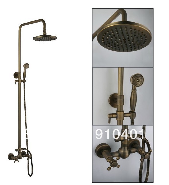 Antique brone wall mount shower set brass shower rainfall shower head with hand shower double cross handles  881