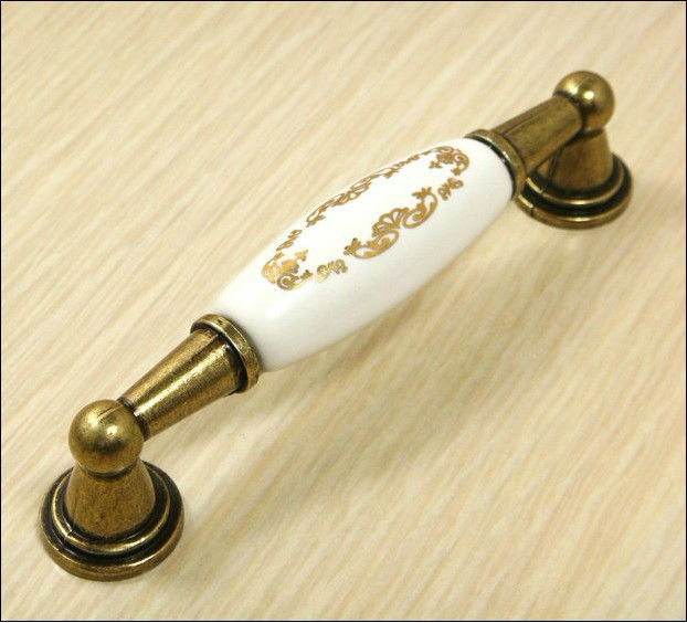 10pcs 96mm Ceramic Handles Decorative Dresser Knobs Brass Antique