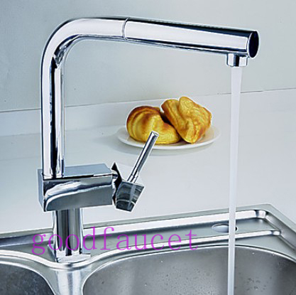 Contemporary Single Handle Solid Brass Pull Out Kitchen Faucet Vessel Mixer Tap Chrome Finish Hot & Cold Tap