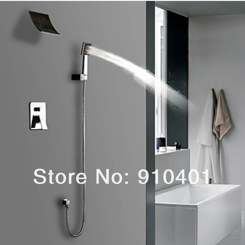 Wholesale And Retail Promotion NEW Chrome Luxury Waterfall Shower Faucet Spout Shower Mixer Tap W/ Hand Shower
