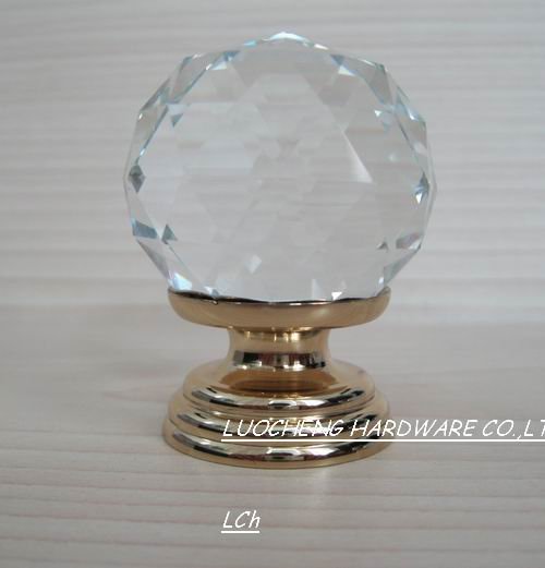 6PCS/LOT 40MM CLEAR CUT CRYSTAL CABINET KNOB WITH K-GOLD FINISH BRASS BASE