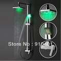 Luxury chrome brass shower set faucet 8"rain shower head & hand shower with 3 color LED light