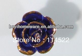 new design blue ceramic flower knobs with gold edge cabinet pull kitchen cupboard knob kids drawer knobs MG2010