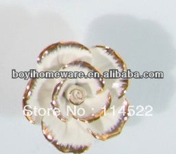 new design white ceramic flower knobs with gold edge cabinet pull kitchen cupboard knob kids drawer knobs MG2015