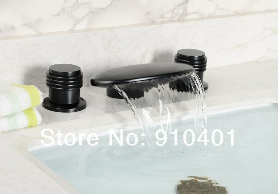 Wholesale And Retail Promotion  NEW Deck Mounted Brass Bathroom Basin Faucet Waterfall Spout Oil Rubbed Bronze