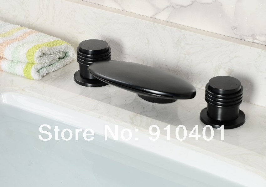 Wholesale And Retail Promotion  NEW Deck Mounted Brass Bathroom Basin Faucet Waterfall Spout Oil Rubbed Bronze
