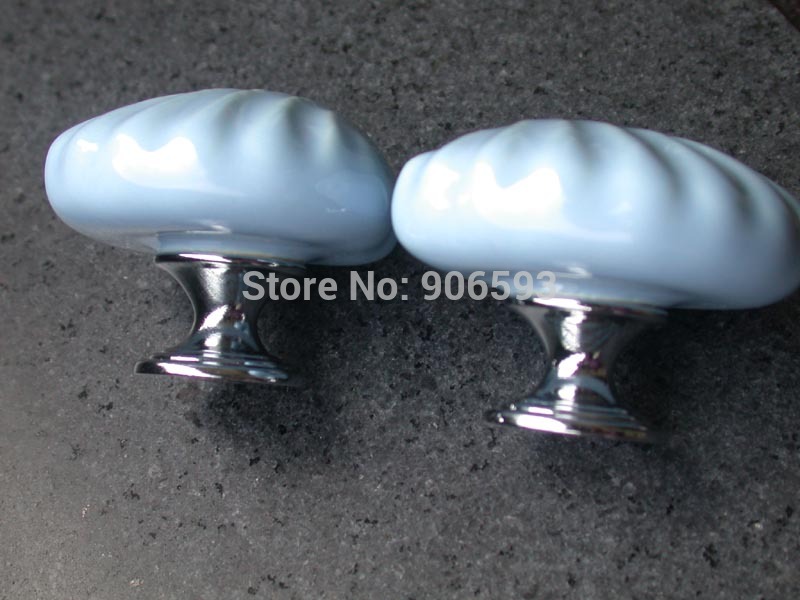 12pcs lot free shipping Porcelain Ocean blue shell cartoon cabinet knob\zinc alloy base chrome plate\furniture knob\cabinet pull