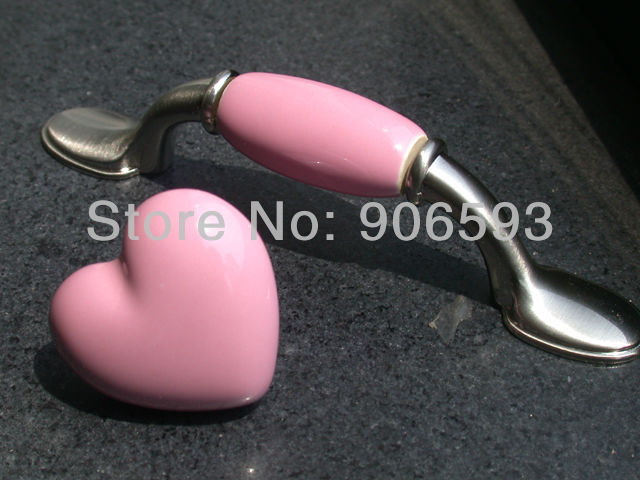 24pcs lot free shipping\Pink porcelain love heart cartoon cabinet knob\porcelain handle\porcelain knob