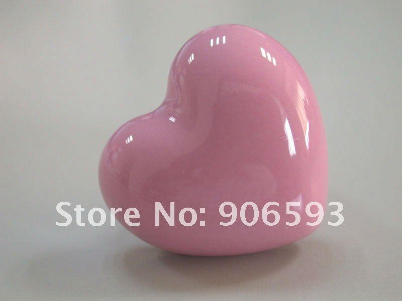 24pcs lot free shipping\Pink porcelain love heart cartoon cabinet knob\porcelain handle\porcelain knob
