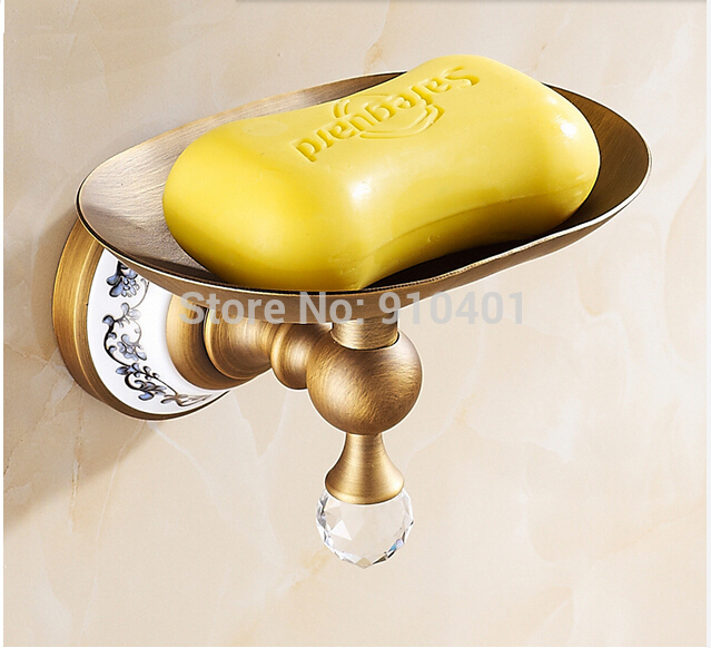 Wholesale And Retail Promotion NEW Antique Brass Soap Dish Holder Crystal Style Bathroom Wall Mounted Soap Dish