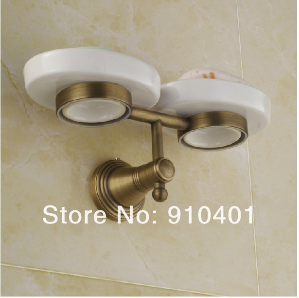 Wholesale And Retail Promotion NEW Luxury Wall Mounted Antique Brass Soap Dish Holder Dual Ceramic Soap Dishes