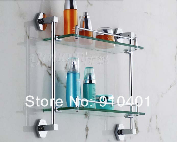 Wholesale And Retail Promotion Modern Bathroom Shower Caddy Cosmetic Glass Shelf Dual Tier Glass Storage Holder