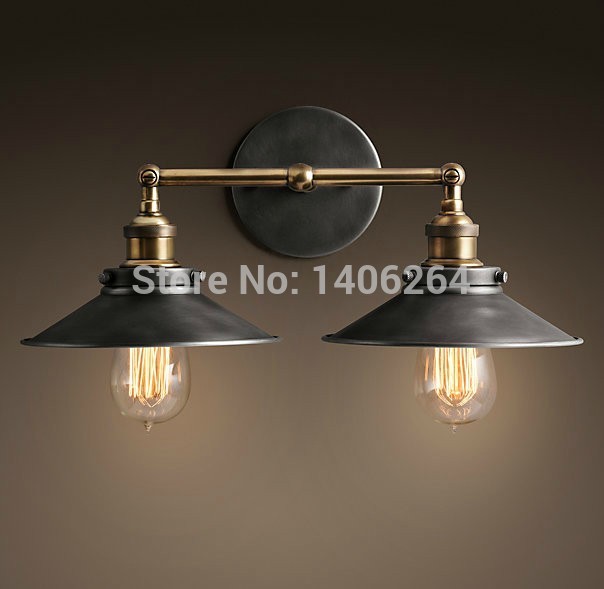 2 heads iron vintage retro lamp edison loft wall light adjust 22cm for cafe bar hall coffee shop club store restaurant balcony