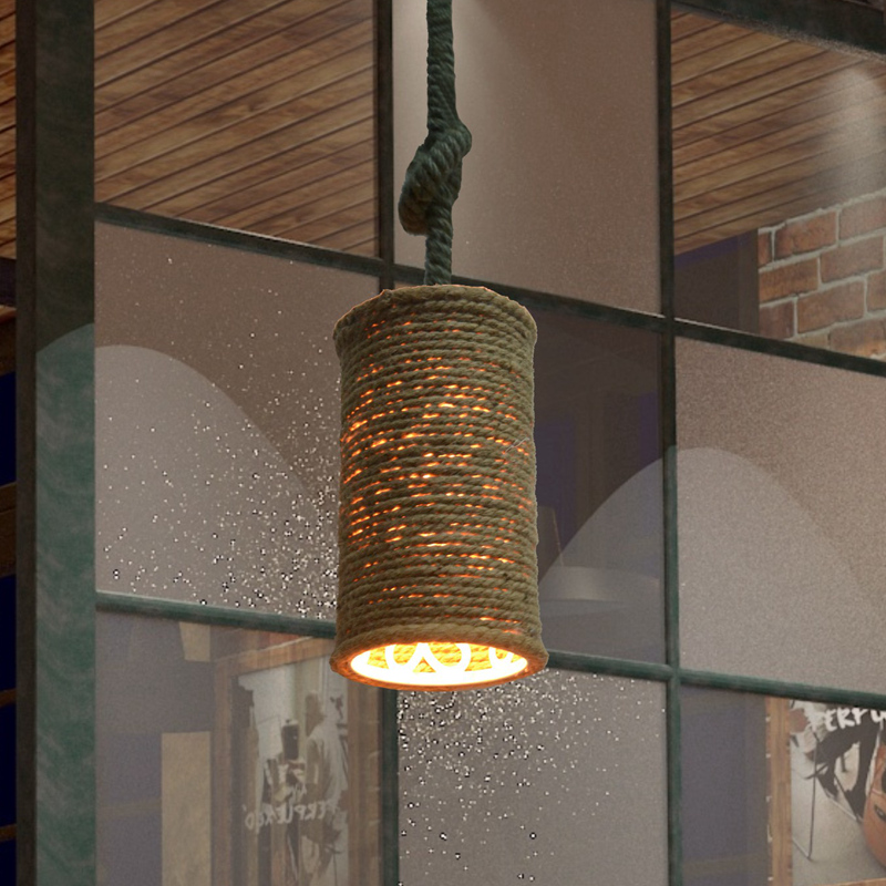 american retro industrial hemp rope light wrought iron cafe restaurant bar pendant lamp