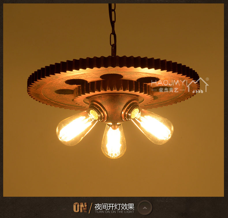 archaize wooden gear pendant industrial cafe bars restaurants balcony wrought iron pendant lamp