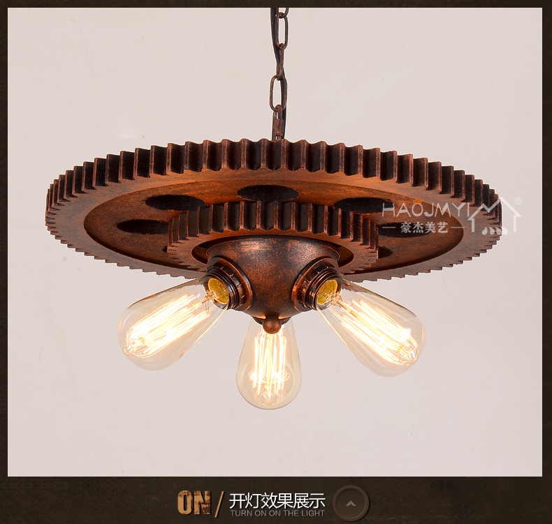 archaize wooden gear pendant industrial cafe bars restaurants balcony wrought iron pendant lamp