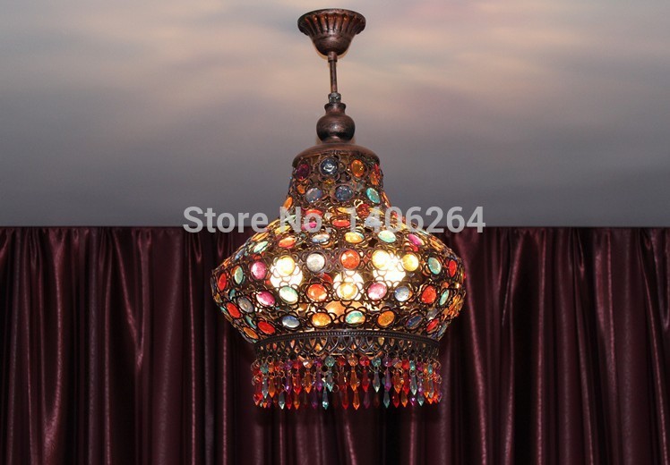 bohemia vintage mediterranean sea colourfull crystal lamp romance ceiling light led hanging light for cafe bar store hall club