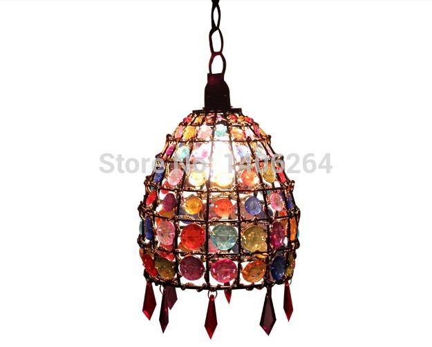 bohemian crystal ceiling light wrought iron colorfull k9 crystal droplight cafe bar coffee shop store hall club