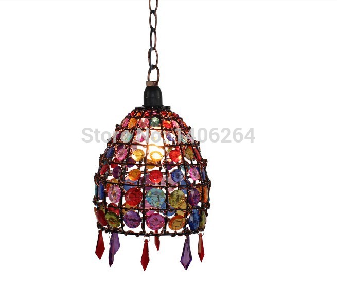 bohemian crystal ceiling light wrought iron colorfull k9 crystal droplight cafe bar coffee shop store hall club