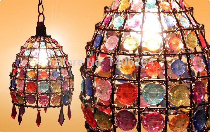 bohemian crystal ceiling light wrought iron colorfull k9 crystal droplight cafe bar coffee shop store hall club