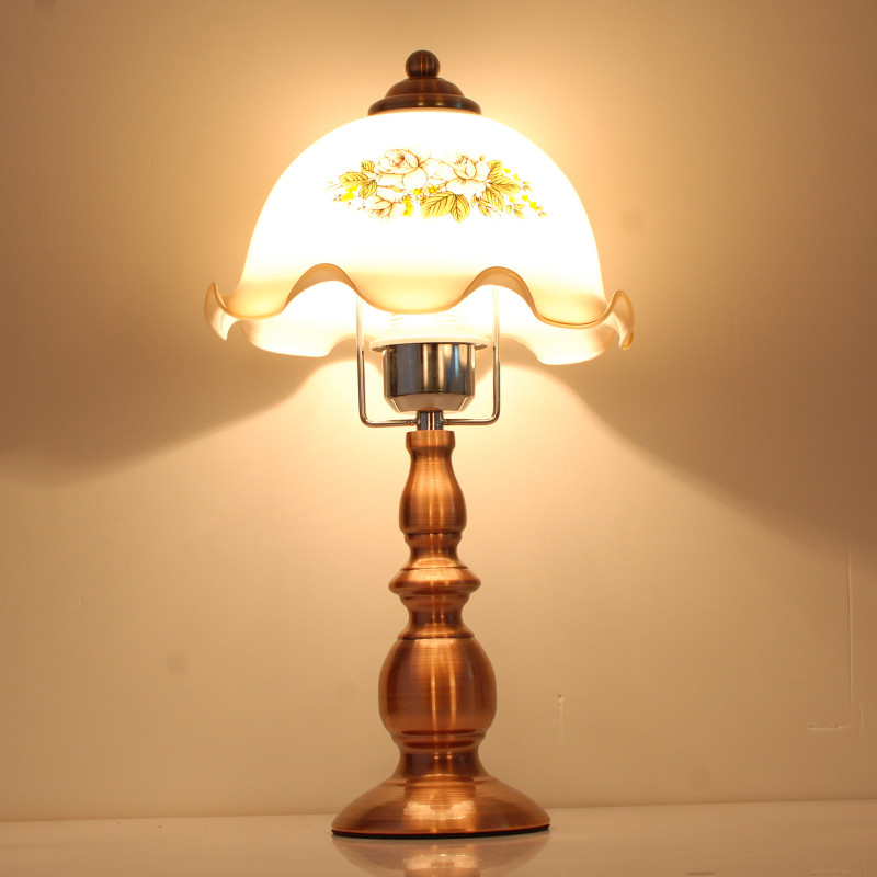 british retro flower dimmer lamp glass study living room copper base reading lamp