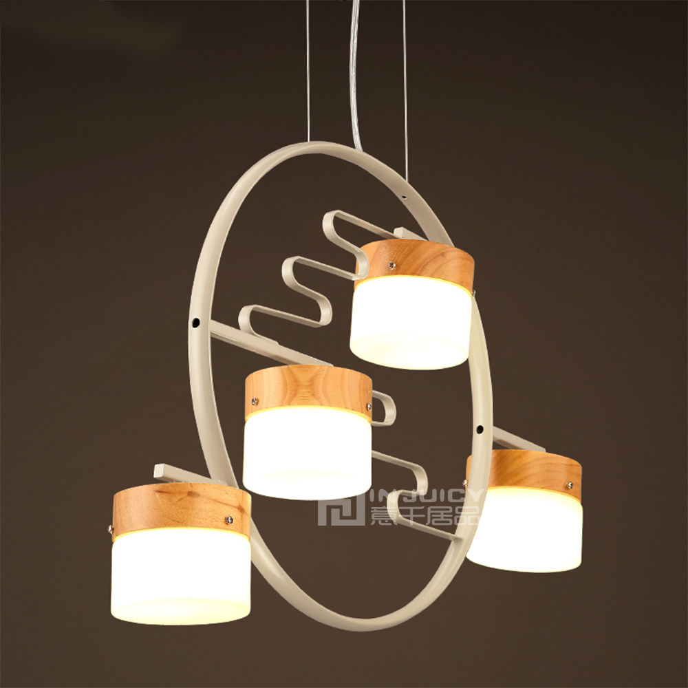 chinese nordic cafe loft bar wood glass led lamp chandelier ceiling light dining