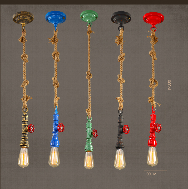 colourful water pipe & hemp loft industry vintage style edison bulb pendant lamp