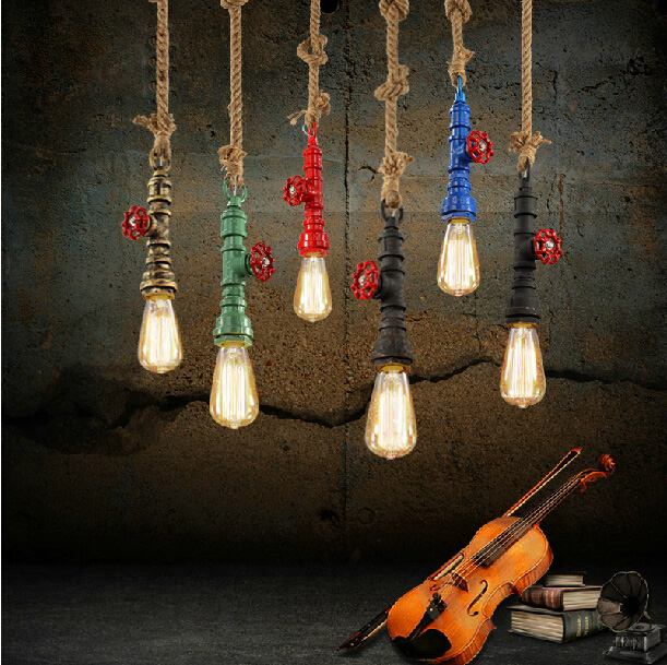 colourful water pipe & hemp loft industry vintage style edison bulb pendant lamp