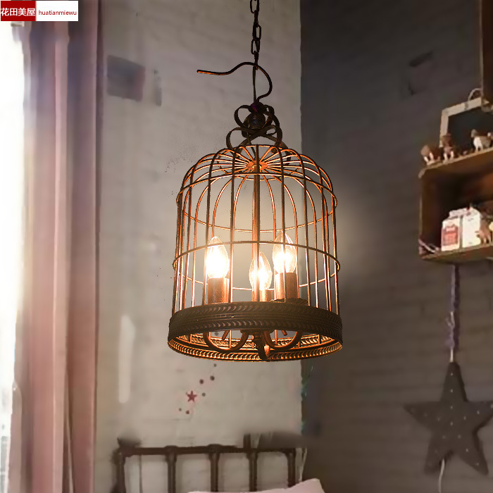 edison industrial metal red copper birdcage 3-light decoration ceiling light with chain cafe bar coffee shop store shop club