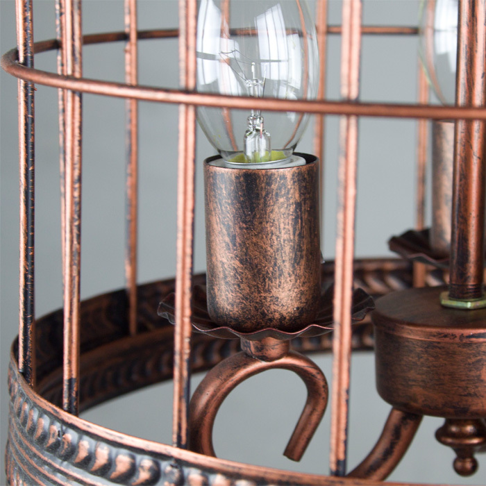 edison industrial metal red copper birdcage 3-light decoration ceiling light with chain cafe bar coffee shop store shop club