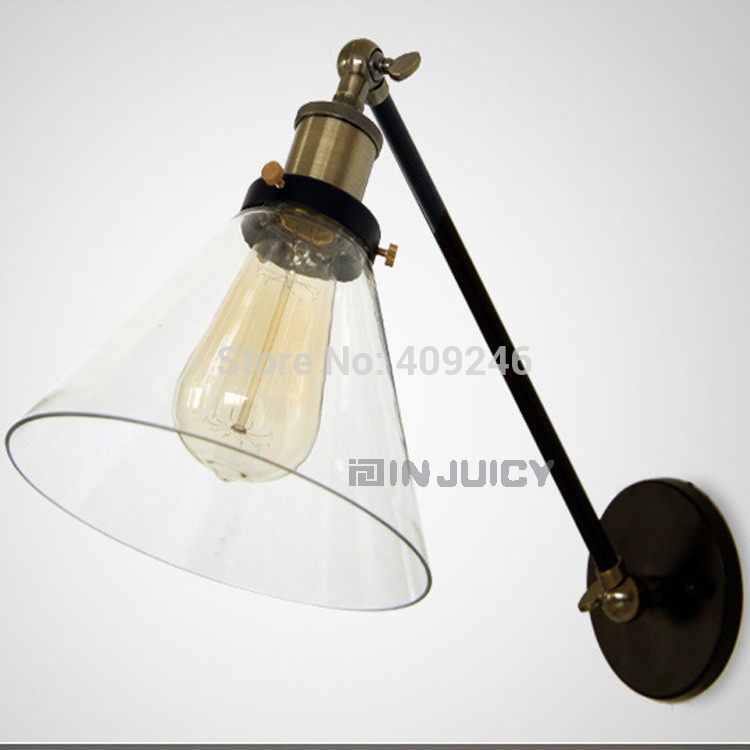 edison industrial transparent glass wall lamp retro wrought iron vintage e27 for cafe bar store bedroom coffee shop club