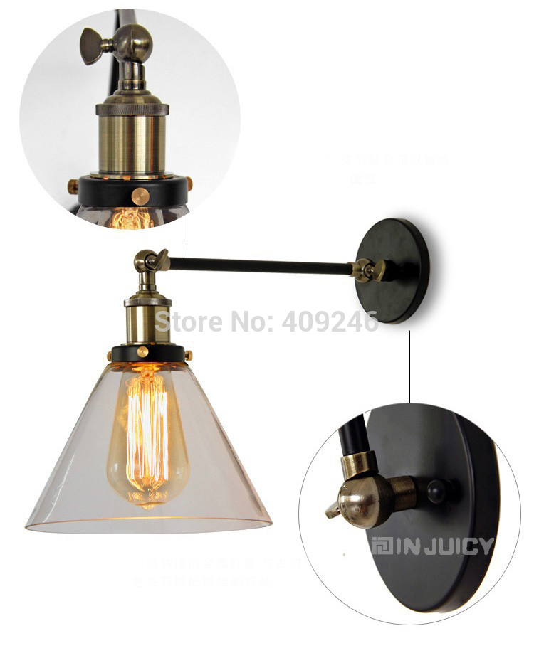 edison industrial transparent glass wall lamp retro wrought iron vintage e27 for cafe bar store bedroom coffee shop club