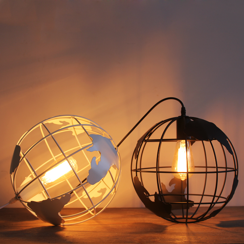 edison modern simple wrought iron globe mold round ball bar restaurant cafe black white pendant lamp bar coffee shop