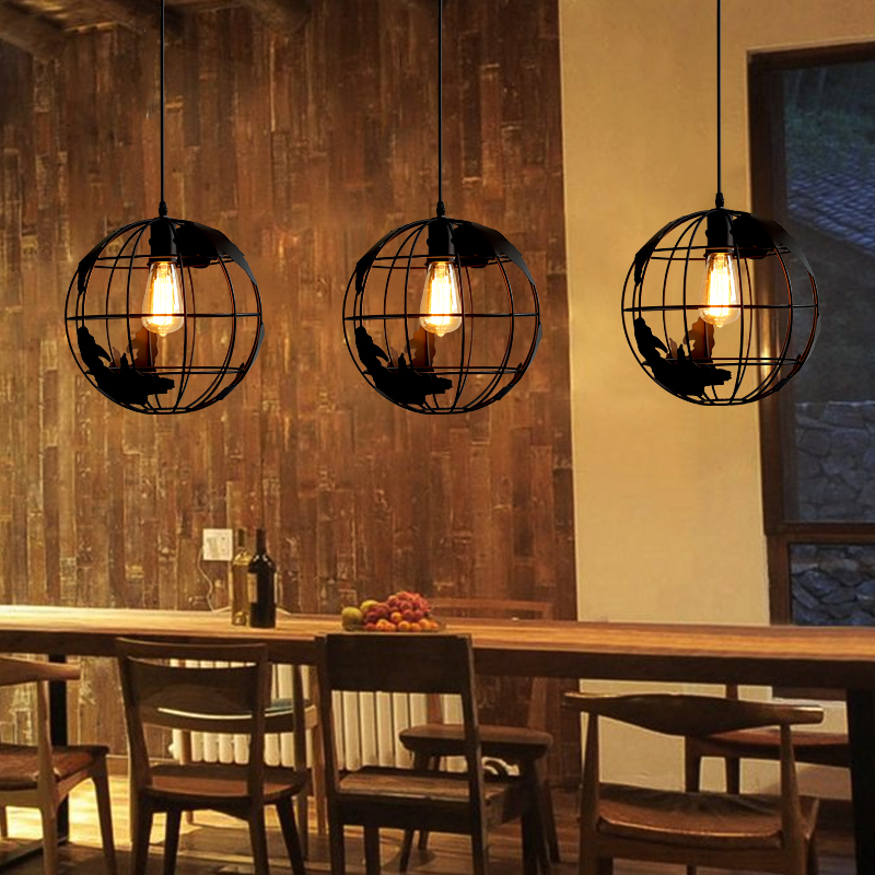 edison modern simple wrought iron globe mold round ball bar restaurant cafe black white pendant lamp bar coffee shop