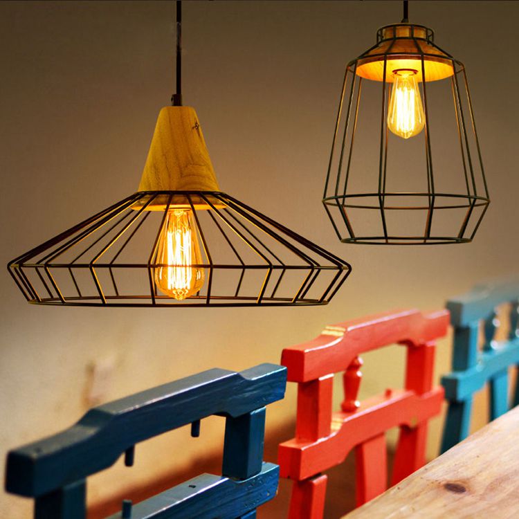 edison retro industrial wrought iron wood pendant hanging lamp lights for dining room shop cafe bar restaurant droplight black