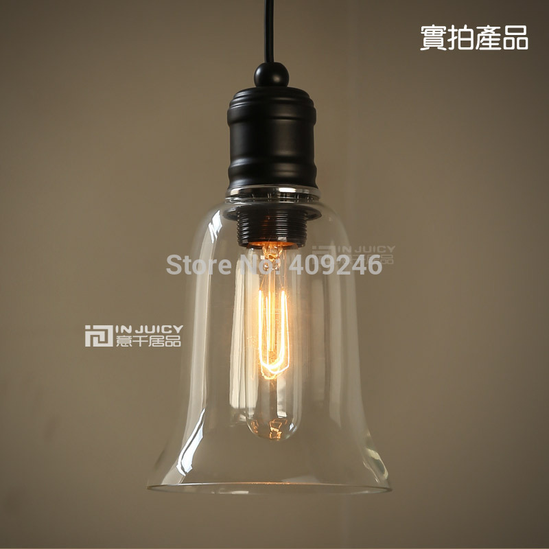 edison vintage style clear crystal glass bell pendant ceiling lamp droplight for cafe bar coffee shop hall dining room bedside