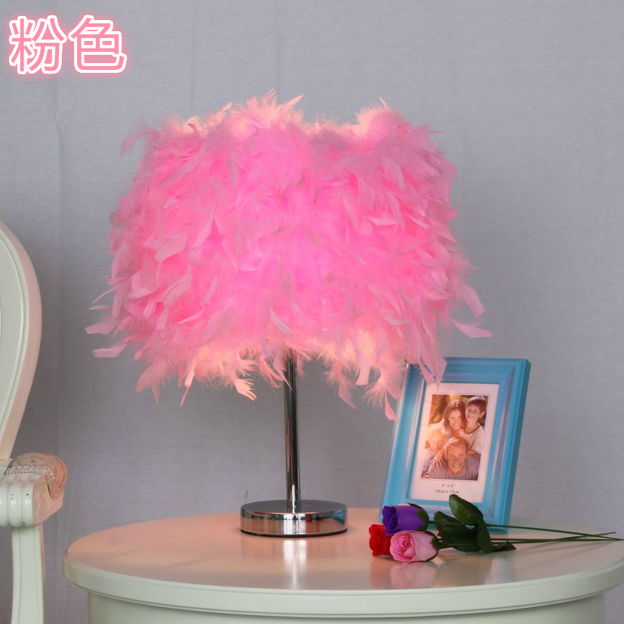 feather shade metal vintage antique elegant table lamp bedside desk light home