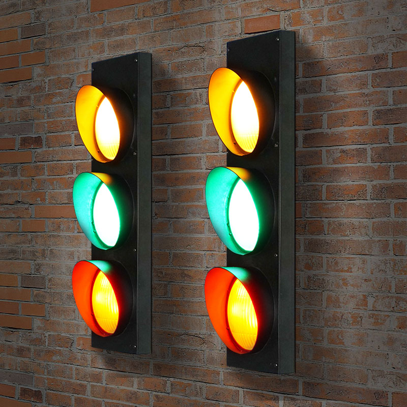 industrial wind creative personality retro restaurant cafe bar led traffic light caution wall lamp