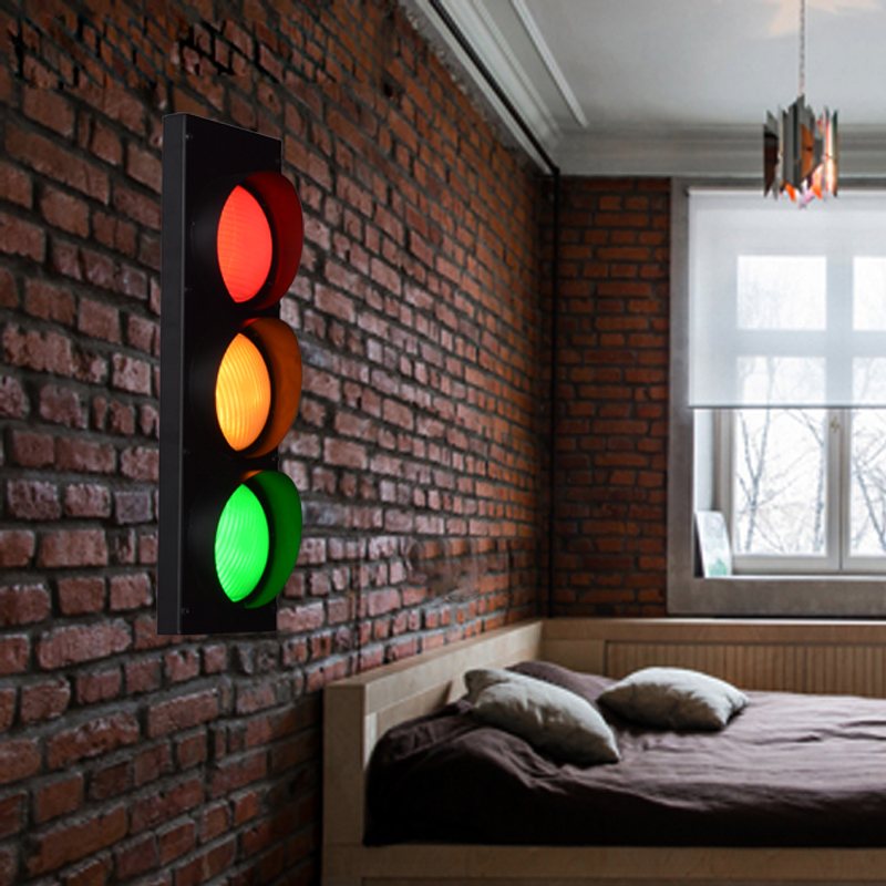 industrial wind creative personality retro restaurant cafe bar led traffic light caution wall lamp