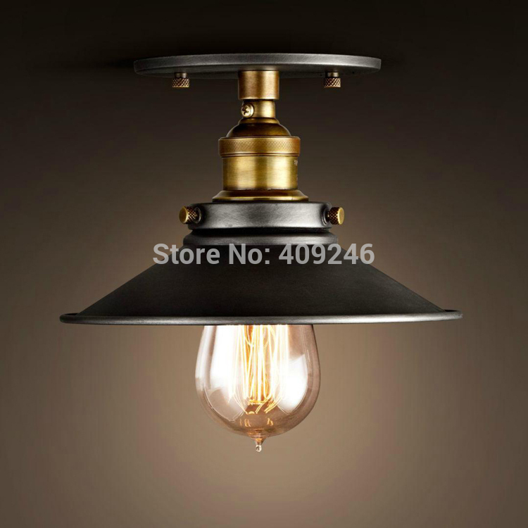 loft 8.7 inch vintage industrial e27 edison retro metal ceiling light american iron semi flush mount painted finish ceiling lamp