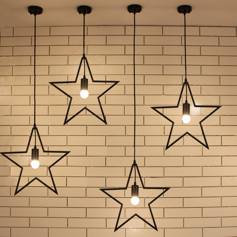 loft antique industrial moon star wrought iron metal e27 led pendant lights lamp cafe balcony hall bar children's room droplight